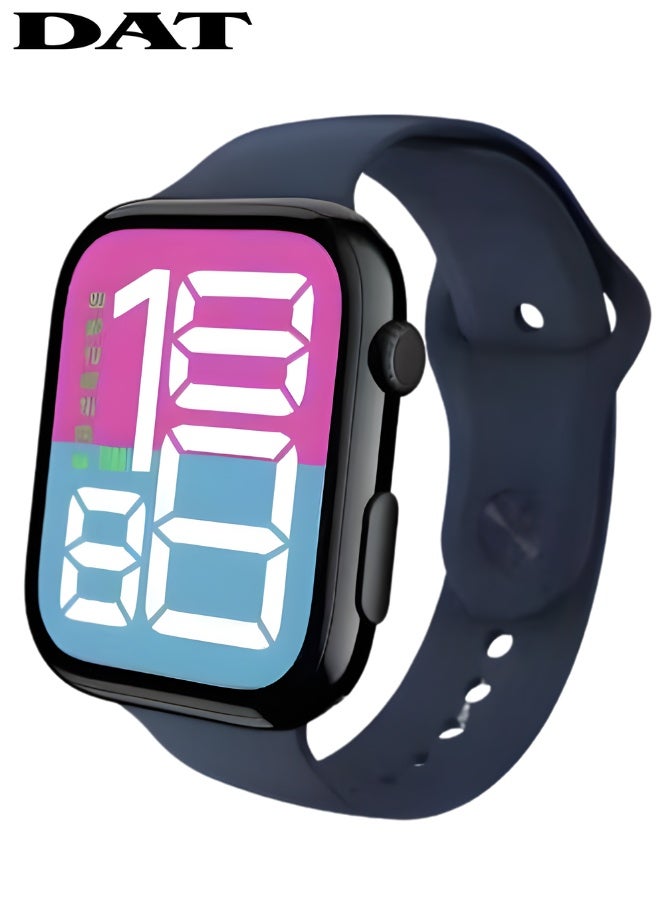 DAT Kids LED Digital Watch with Big Color Display, Soft Silicone Strap, Fun Multi-Color Bands, Adjustable Fit 159–230mm (Square 46×39.3mm) - Image 1